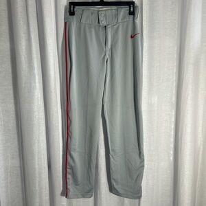 Nike Men's Light Gray Baseball Pants with Red Stripe
